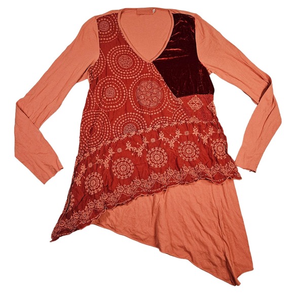 4Love & Liberty Johnny Was Patchwork Lagenlook Asymmetrical Long Sleeve Top Sz M - Picture 1 of 9